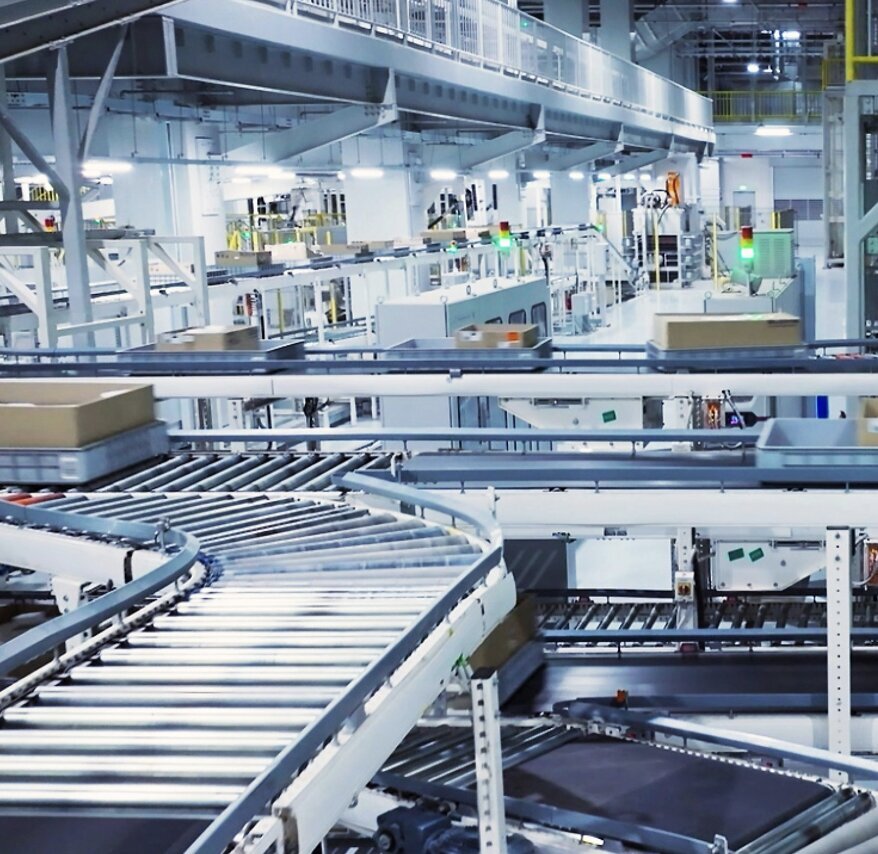 Automated warehouse conveyor systems processing packages